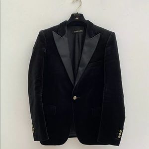 Balmain x HM velvet shawl gold button jacket